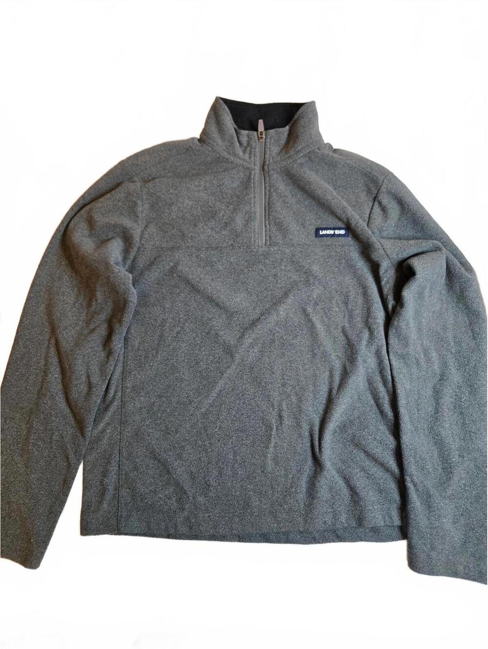 Lands' End Gray Fleece Pullover Half-Zip Sweater Medium